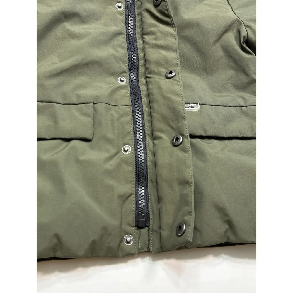 ZARA Baby Puffer Jacket Hooded Green 12-18 Months Winter Coat Snap Zip‎